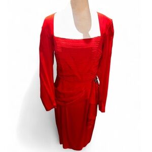 Vintage 80s BB Collections Red midi dress with shoulder pads and zipper closure